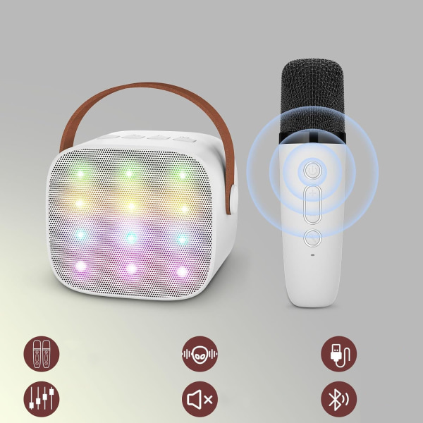 Bluetooth Karaoke til børn med 1 mikrofon - Bærbar Bluetooth-højttaler med LED-lys - Gave til børn