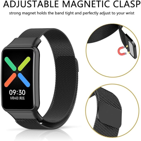 Elegant og åndbar herre-armbånd i rustfrit stål med magnetisk justerbar mesh-sportsrem, kompatibel med OPPO Watch Free.