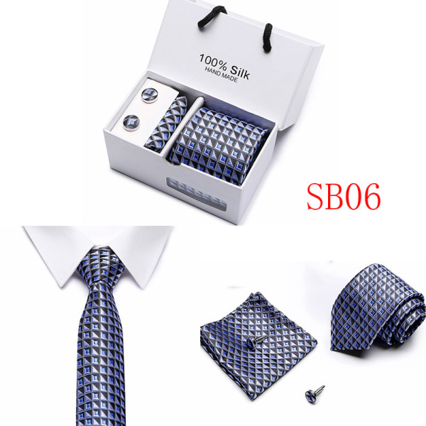 Slipset för män med sleeve button ja Pocket Squares - grå / blå checker