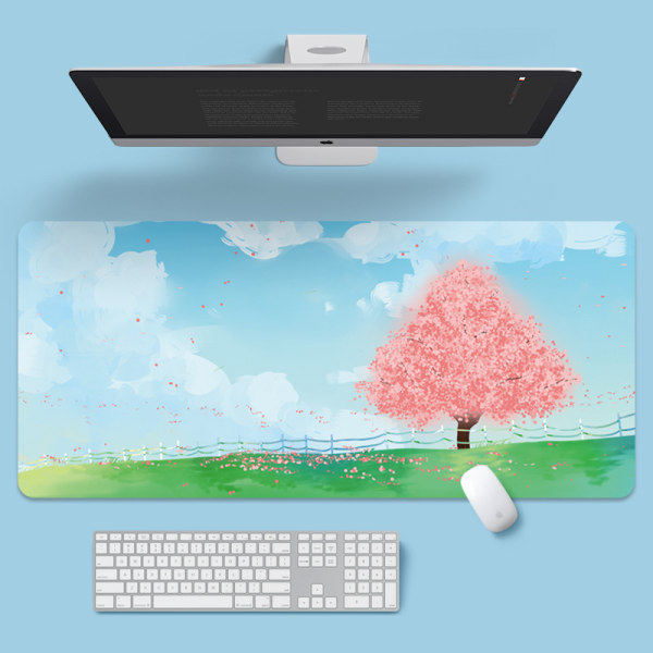 Overdimensioneret musmatta med tegnet natur Laptop Locked Edge Soft Pad Körsbärsblommande träd 800*300*2mm