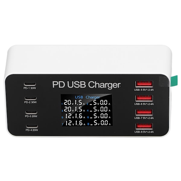 Työpöydän USB-laturi 8 porttia PD 30W digitaalinen näyttö USB-latausasema puhelimelle Tabletille 100-240V EU-pistoke