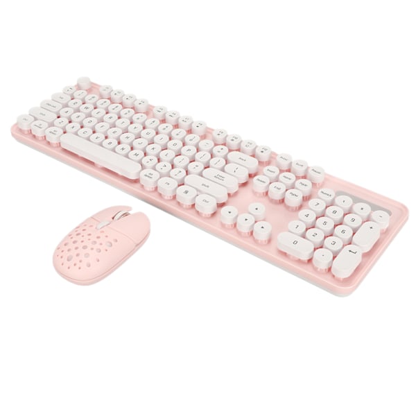 Trådløst tastatur og mus-kombination i ren farve Retro 2.4G trådløst tastatur mus med runde taster og numerisk tastatur Pink Board