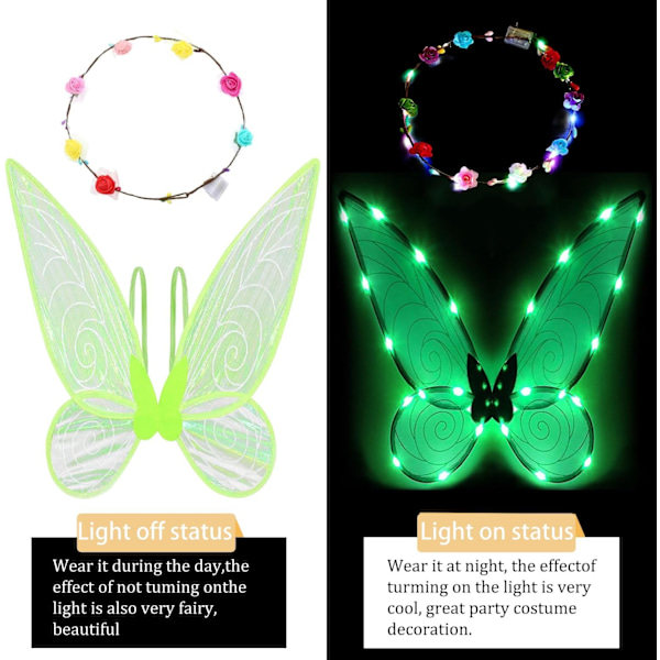 Glitterende fevinger for voksne, LED-hårbøyler for karneval og temafester Stjerne Grønn-LN7- Stjärngrön Stjärngrön