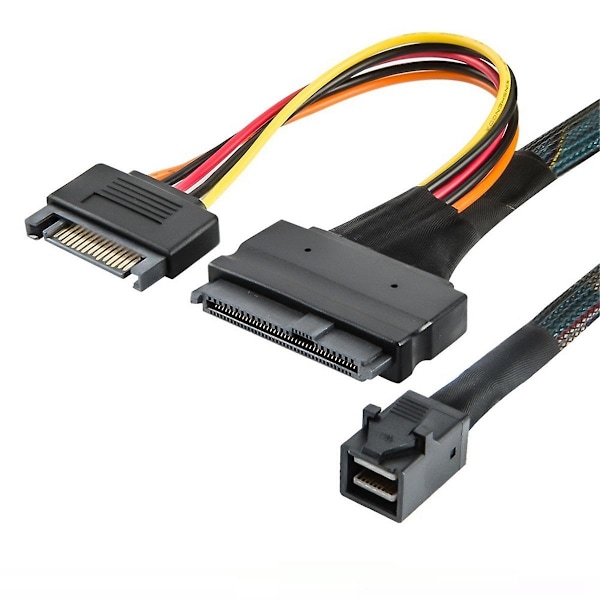 Inbyggd 12G Mini SAS HD till U.2 36P SFF-8643 till SAS U.2 SFF-8639-kabel med 15-stifts SATA-strömförsörjning, lämplig för U.2 SSD