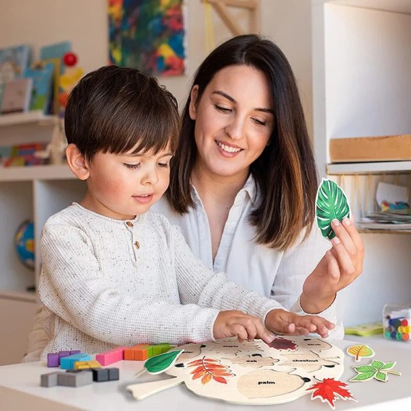Montessori Leaf Palapelit Lelu Puinen Kasvi Piirustuslauta Tuntemuspeli Koulutuksellinen maalauslelu lapsille Opetusvälineet small size