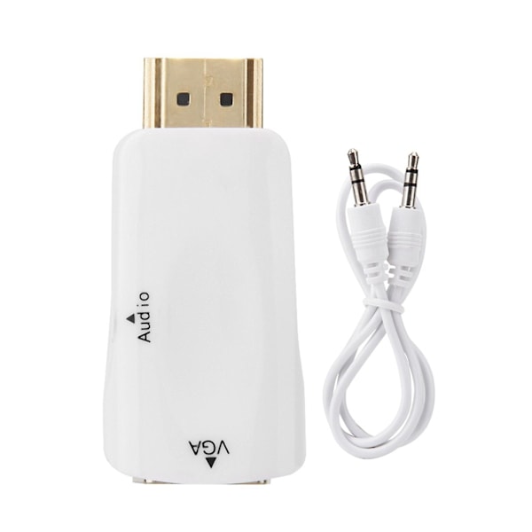 Mini HDMI til VGA-konverter med lydkabel - bærbar og HD-videoadapter (hvid)