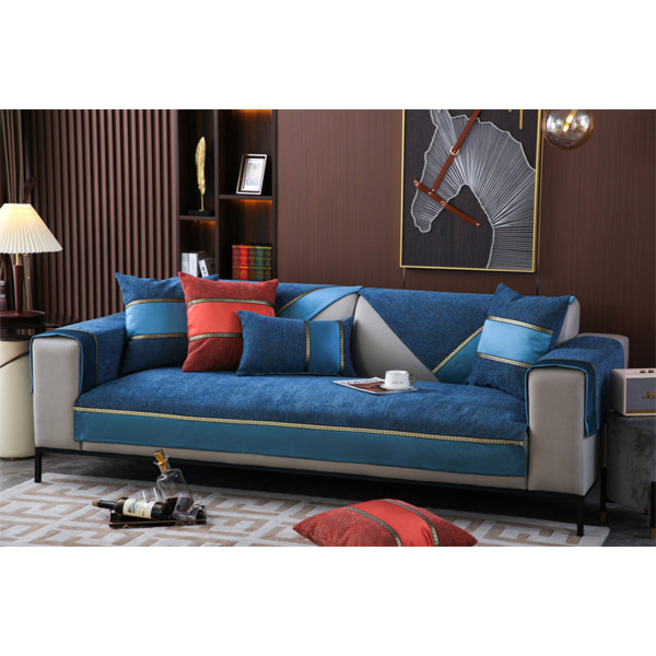 Halkfri soffdyna i farveblok i moderne minimalistisk stil Mörkblå 70*70cm
