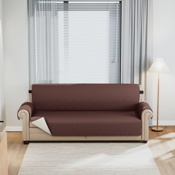 Vattentätt och halkfritt soffskydd med elastiska band Tvättbart soffskydd Brun Hölje till enkel soffa