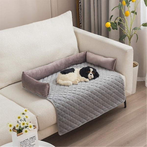 Velvet Medium Pet Sofa Bed, skridsikker, vandtæt, med 3-sidede puder, sofa beskytter