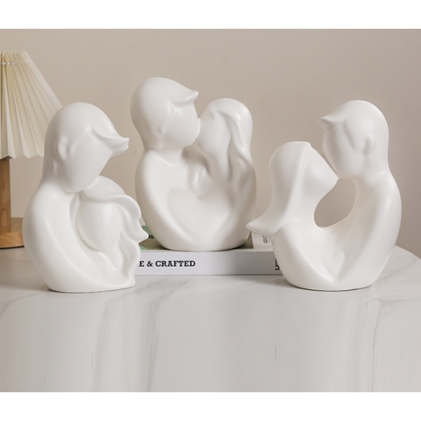 Elegante sorte, hvide keramiske krammende kærlighedsstatuer, romantiske parfigurer og familieskulpturer til hjemmet