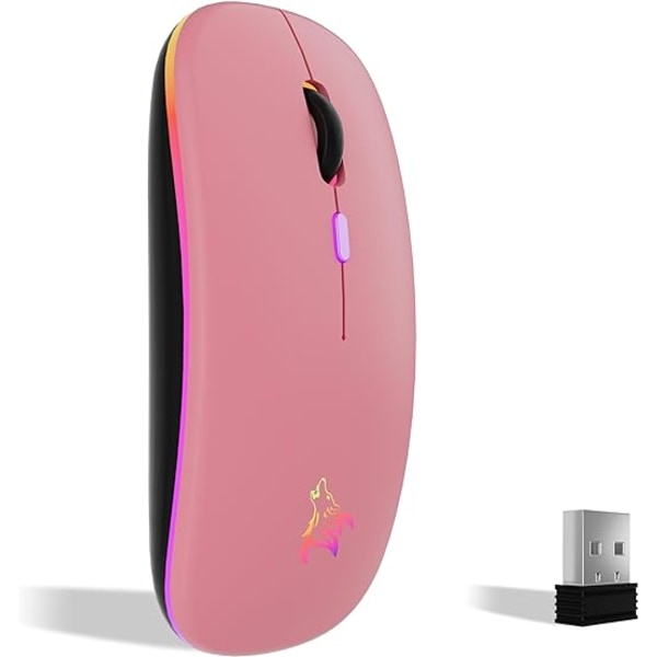 Rechargeable Wireless Mouse, 7 Color Backlit Mouse with Mini 2.4 GHz USB Receiver, Gaming Mouse