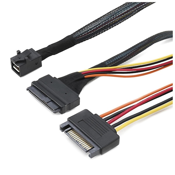 Innebygd 12G Mini SAS HD til U.2 36P SFF-8643 til SAS U.2 SFF-8639 kabel med 15-pin SATA strømforsyning, egnet for U.2 SSD