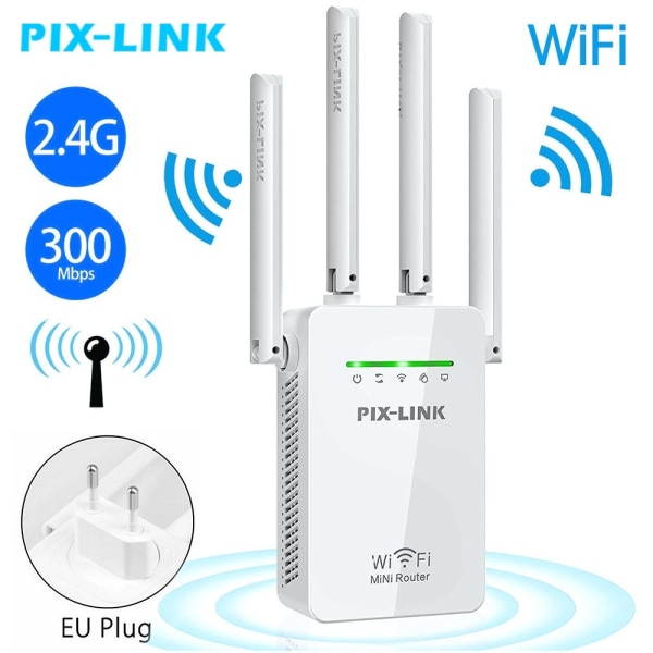 PIX-LINK 2.4G WiFi-router, 300 Mbps trådlös höghastighetsinternet-router, 360° täckning, 4 externa antenner