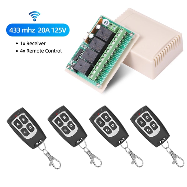 433Mhz RF Kaukosäädin Piirin Yleinen Langaton Kytkimen DC 6V 12V 4CH rf Rele Vastaanotin ja Avaimenperä Lähetin Autotalliin 4Remote 1 Receiver