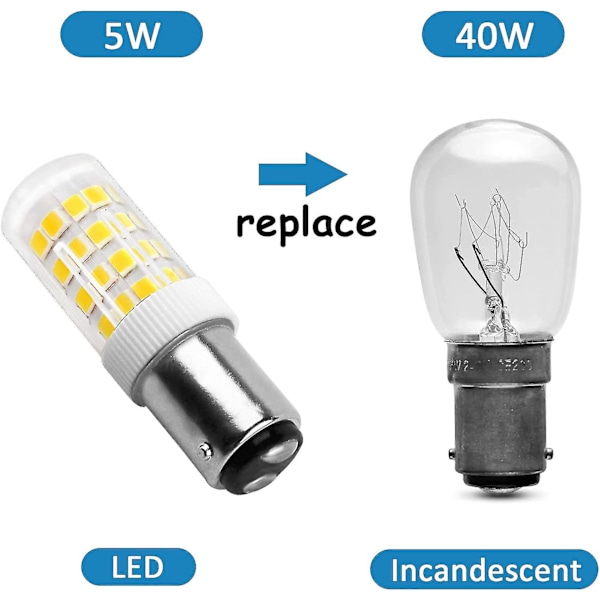 5W LED-lampa för symaskin B15d, 220-240V, 500lm kallvit 6000k, motsvarande 40W glödlampa, ej dimbar, B15 bajonettlampa för Co