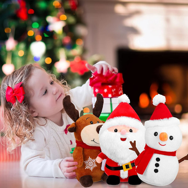 3 stycken julplyschleksaker Tomteplyschdocka Ren Plyschdjur Snögubbe Plyschleksaker Julplyschdjurset för pojkar och flickor Jul