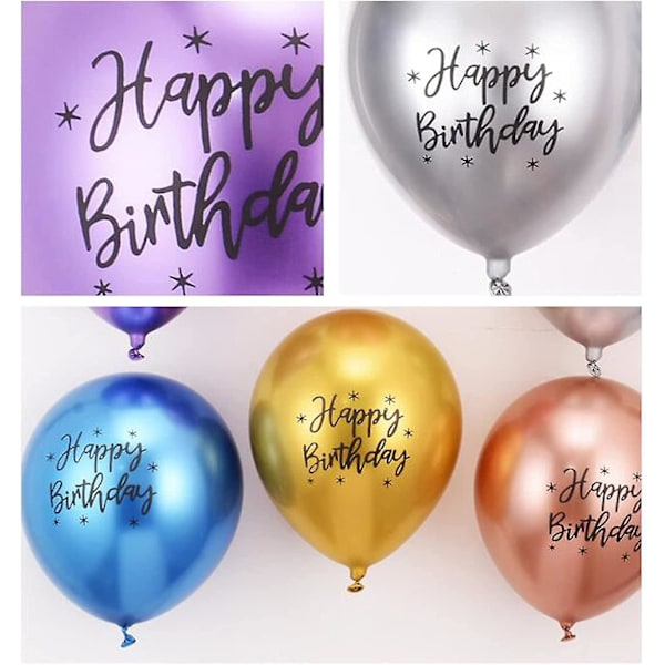 Yaju Happy Birthday Metallic Balloner, 12 tommer skinnende metalliske balloner Latex ballon Happy Birthday Balloner (50 stk., flerfarvet tilfældig farve)