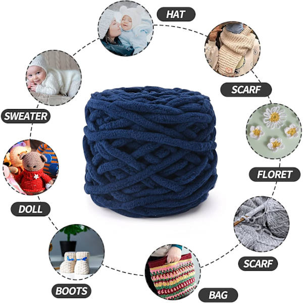 Stickgarn 4x Stickgarn för Virkning, Mjukt Chunky Garn för Garnprojekt Navy blue
