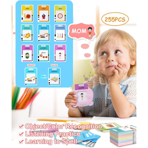 255 st Learning Flash Cards Leksaker för 1-6-åriga pojkar flickor Blå