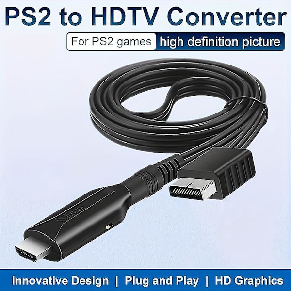 PS2 til HDTV-konverteradapter med lydoutputkabel PS til HD-kabel, HD-kabel til PS2/PS1-konsol, PS1/PS2 til HD-adapter med RGB-signaludgang, HD-konverter - Forbedr din spiloplevelse på HDTV og HDTV-skærm