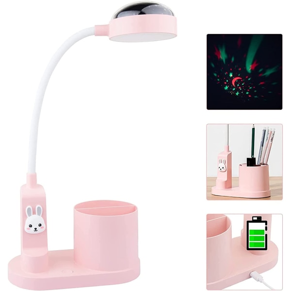 Bordslampa for barn, arbejdsbordslampa med pennholdere, automatisk farveskiftende sänglampa, dimbar opladningsbar LED-læslampa for barn
