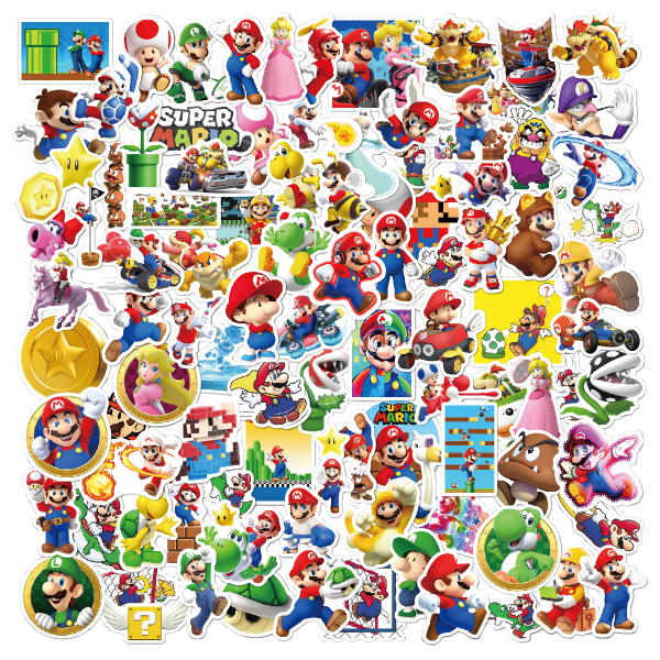 100kpl Mario väggtatuering Mario & vänner fritid nöje väggtatuering barnrum väggklistermärke Mario 3D-effekt klistermärke