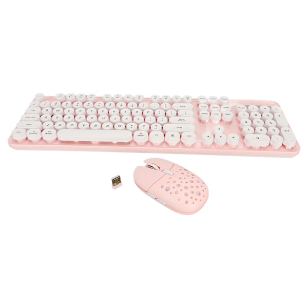 Trådløst tastatur og mus-kombination i ren farve Retro 2.4G trådløst tastatur mus med runde taster og numerisk tastatur Pink Board