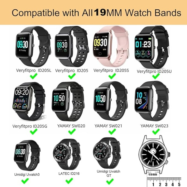 Rem for Veryfitpro ID205L, 19mm silikonrem for Yamay fitness, GRV, Willful, UMIDIGI, ID216 WF025 Uwatch3