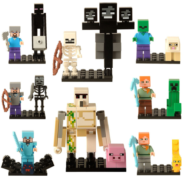 Set med 8 Minecraft luovat roliga miniblock figurer för barn