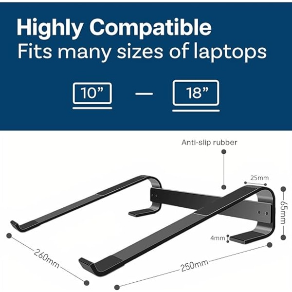 Kantakannettava teline - Korotus 10-18 tuuman kannettavalle tietokoneelle - Universaali tuuletettu kannettavan tietokoneen teline - Alumiini
