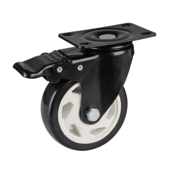 Sæt med 4 svängbare hjul med gummihjul, bromser og metalplader Hjul til møbel, vogne og arbejdsbänkar - 40MM