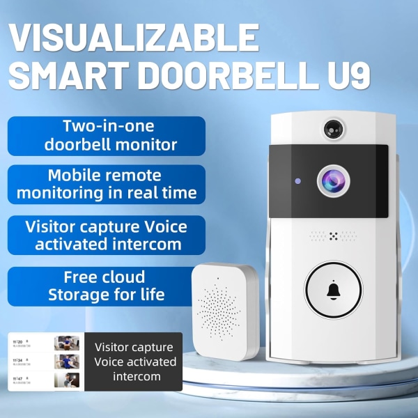 Langaton ovikello ovikellokamera, HD 1080P älykäs videoovikello ladattava ovikello, yökuvaus