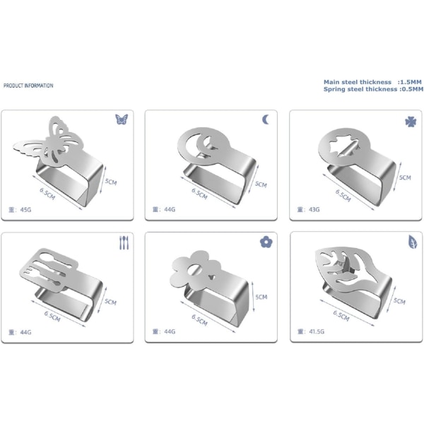 Sæt med 8 borddugsklemmer Bestikform Anti-halk dekorative borddugsklemmer i rustfrit stål til picnic, grillning, bryllup, fest