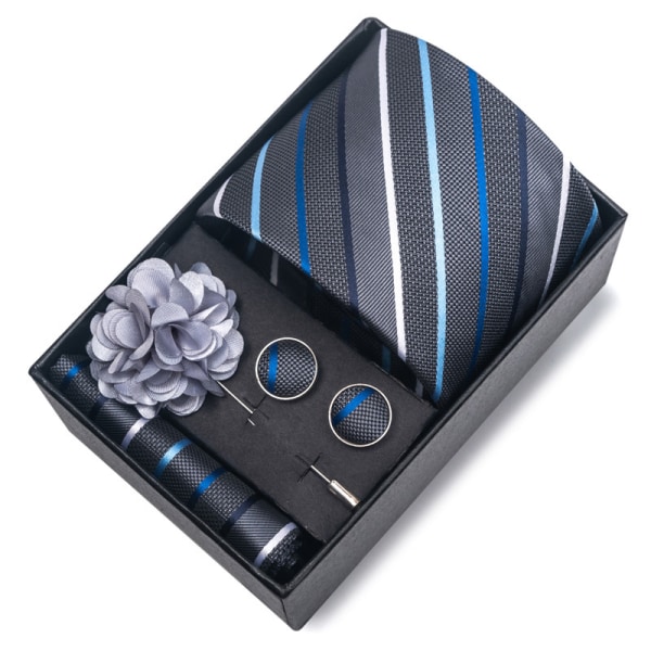 Högklassigt slipset för män med manschettknappar och ficknäsduk och boutonniere 8