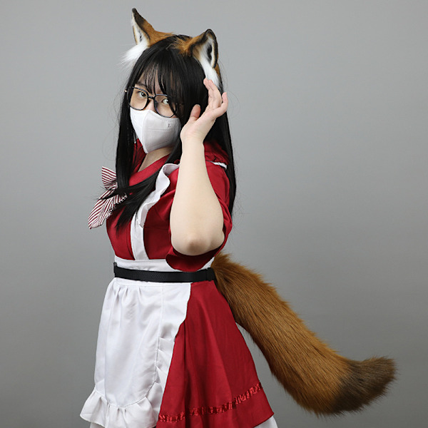 Simulointi-pehmokettukorvat hiusnauha häntä cosplay-vaatteet asu Svart