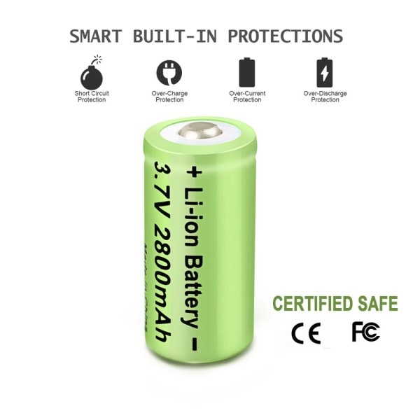 16-pack 2800mAh Uppladdningsbara 3,7V Li-ion 16340 Batterier CR123A Batteri för LED Ficklampa