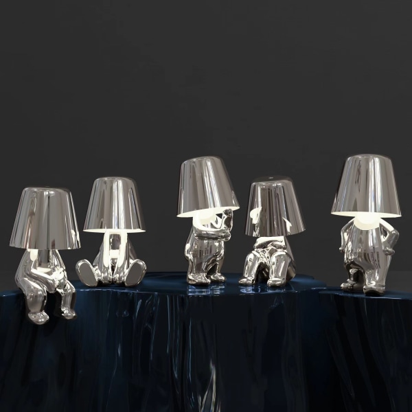 Senglampe med touch-funktion, guld Thinker-lampe, skrivebordslampe, trådløs, genopladelig, bærbar, dekorativ natlampe Silver C