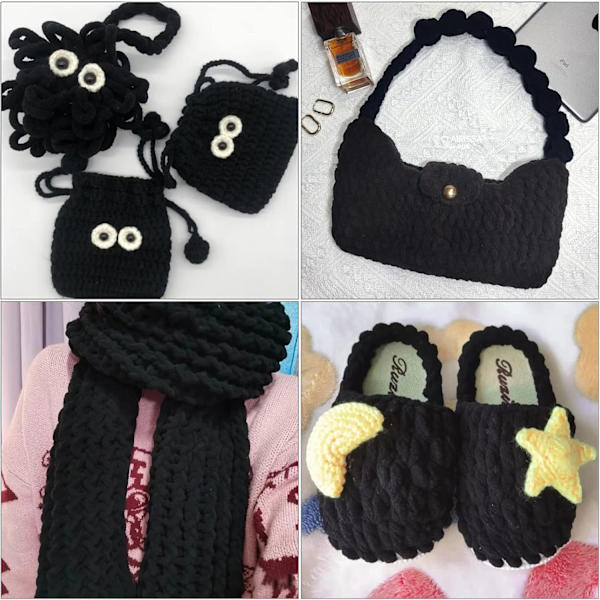 Stickgarn 4x Stickgarn för Virkning, Mjukt Chunky Garn för Garnprojekt black