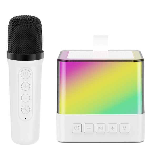 Mini-karaokelaitteisto lapsille ja aikuisille, jossa 1 langaton mikrofoni, kannettava Bluetooth-kaiutin LED-valoilla