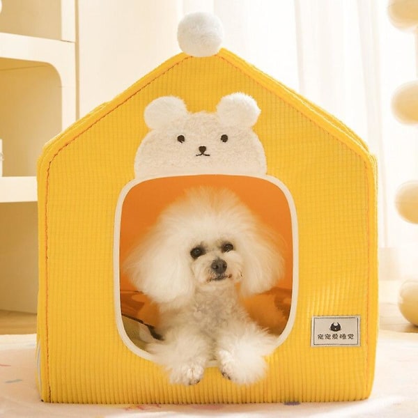 Foldable Dog House For Cats And Small Dogs Enclosed Warm Plush Sleeping Nest Bed With Removable Cushion Indoor Pet Cave Bed Tent Cat Furniture