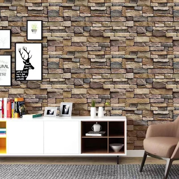 Retro mursteinmønster 3D tapet selvklebende DIY foto levende tapet