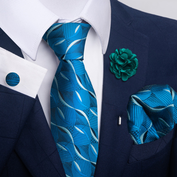 Højklassigt slipset for män med manschettknappar og ficknäsduk og boutonniere 5