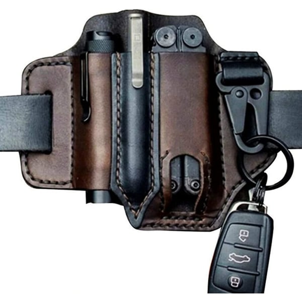 Multifunktionel Bæltehylster, Læder Edc Organizer til Mænd, Leatherman Hylster med Penholder, Nøgleholder, Lommelygte, Læder Edc Hylster (br
