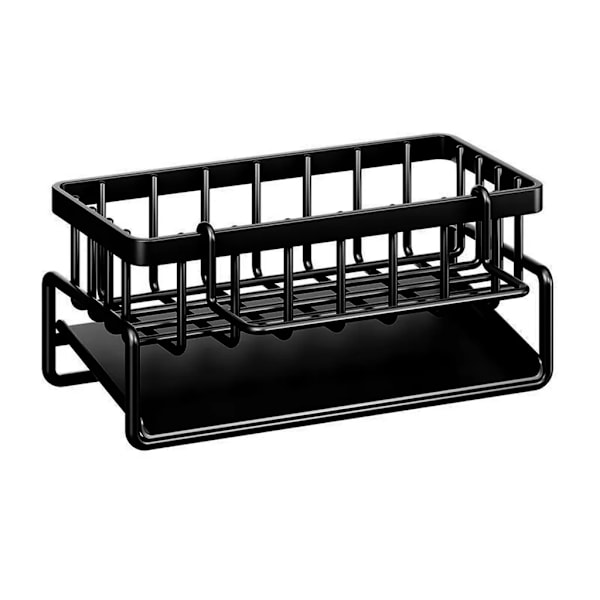 Vask Organizer, Køkkenvask Organizer med Drypbakke i Rustfrit Stål, Vaskehylde til Svamp, Opvaskemiddel, Viskestykke, Børste, Sort{HH}
