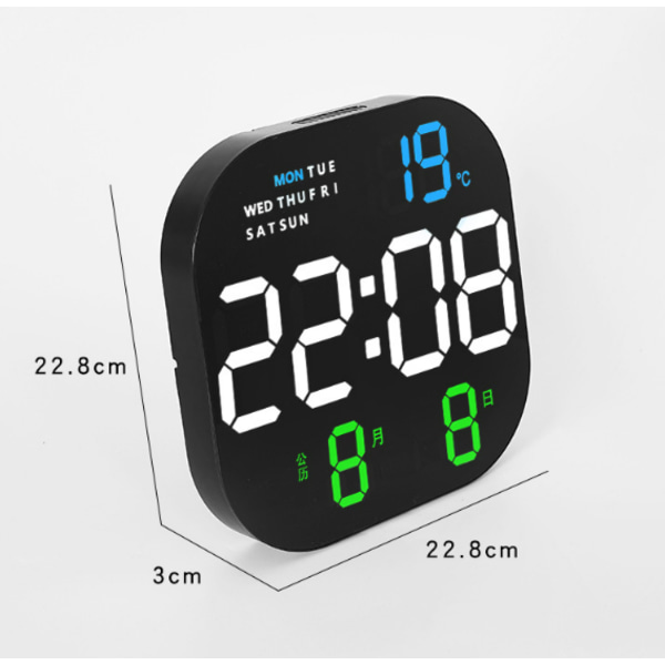 Stor digital veggklokke LED-skjerm automatisk dimming timer temperaturkalender 12/24 timers format - stille veggklokke, bordklokke elektronisk klokke