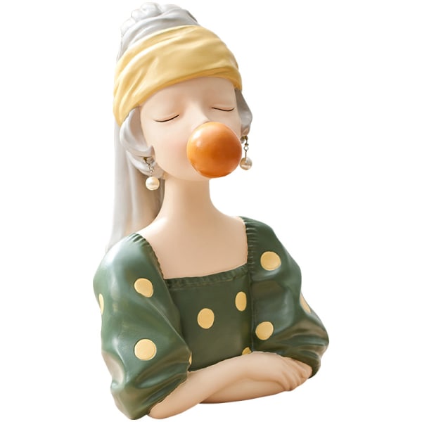 Nordic Girl DesktopCute Resin Jewelry in The Living Room Bubble Blowing Girl Family Statue Room Decoration Birthday Gift