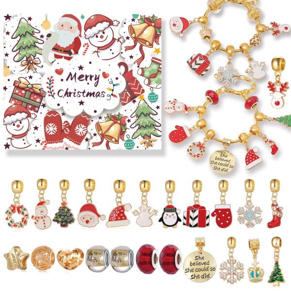 Guldfärgad julkalender med nedräkning gåva diy pärlarmband gåva