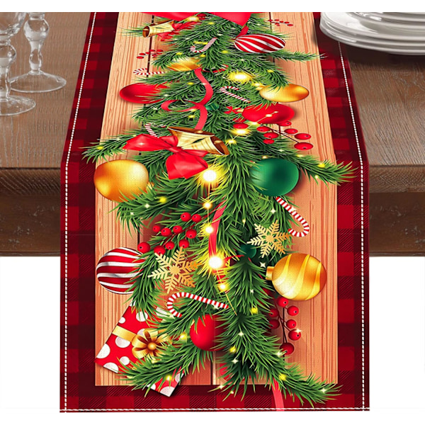 Vattenfärgsjulduk med juldekorationer, Säsongsbetonad vinterjulfestdekoration Inomhus Hemköksbord Dekor