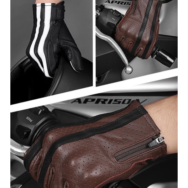 Premium motorcykelhandskar män läder med pekskärm funktion Svart L
