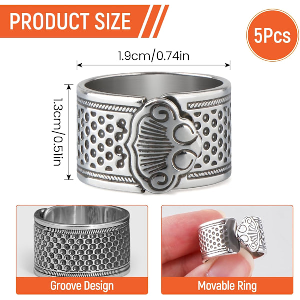 5 st Syfingerborg Fingerskydd i legering, robust fingertoppsskydd för handsömnad, handarbete och broderi-PO-